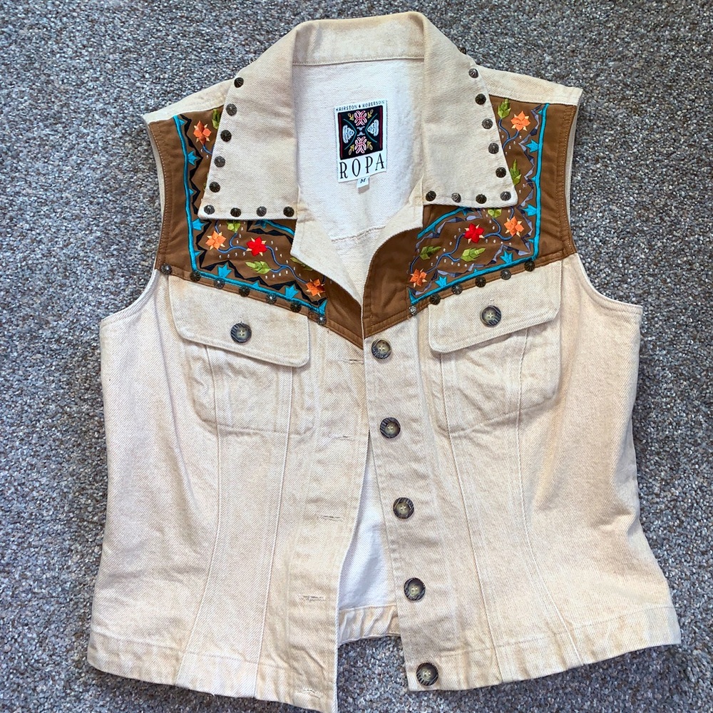 Hairston Roberson Vintage Embroidered Studded Vest Medium